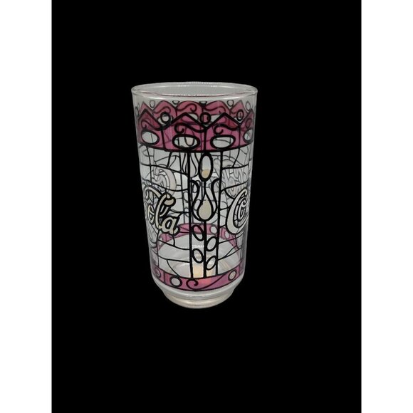 Coca-Cola Tiffany Style Stained Glass Drinking Glass Tumbler VTG - Picture 1 of 6